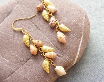Golden Beach Earrings, Seashell earrings, Beach Treasure - Sea Treasure Collection