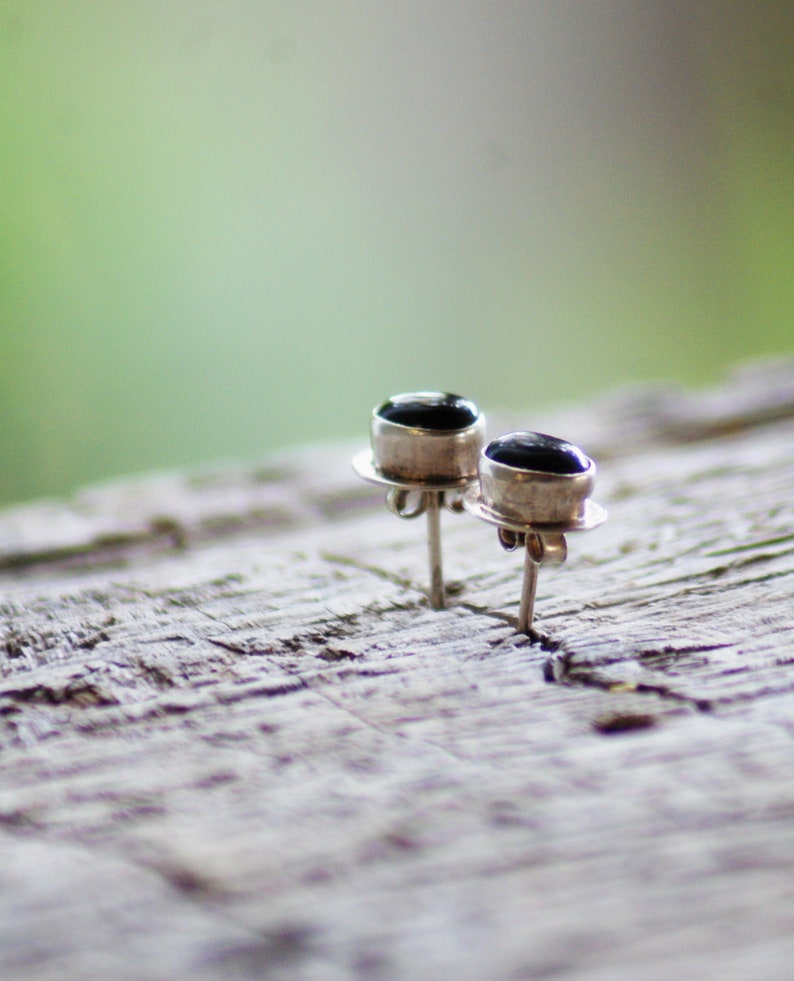 Smokey Quartz Stud Earrings Sterling silver studs Dark Brown Quartz Semi Precious Stone image 1