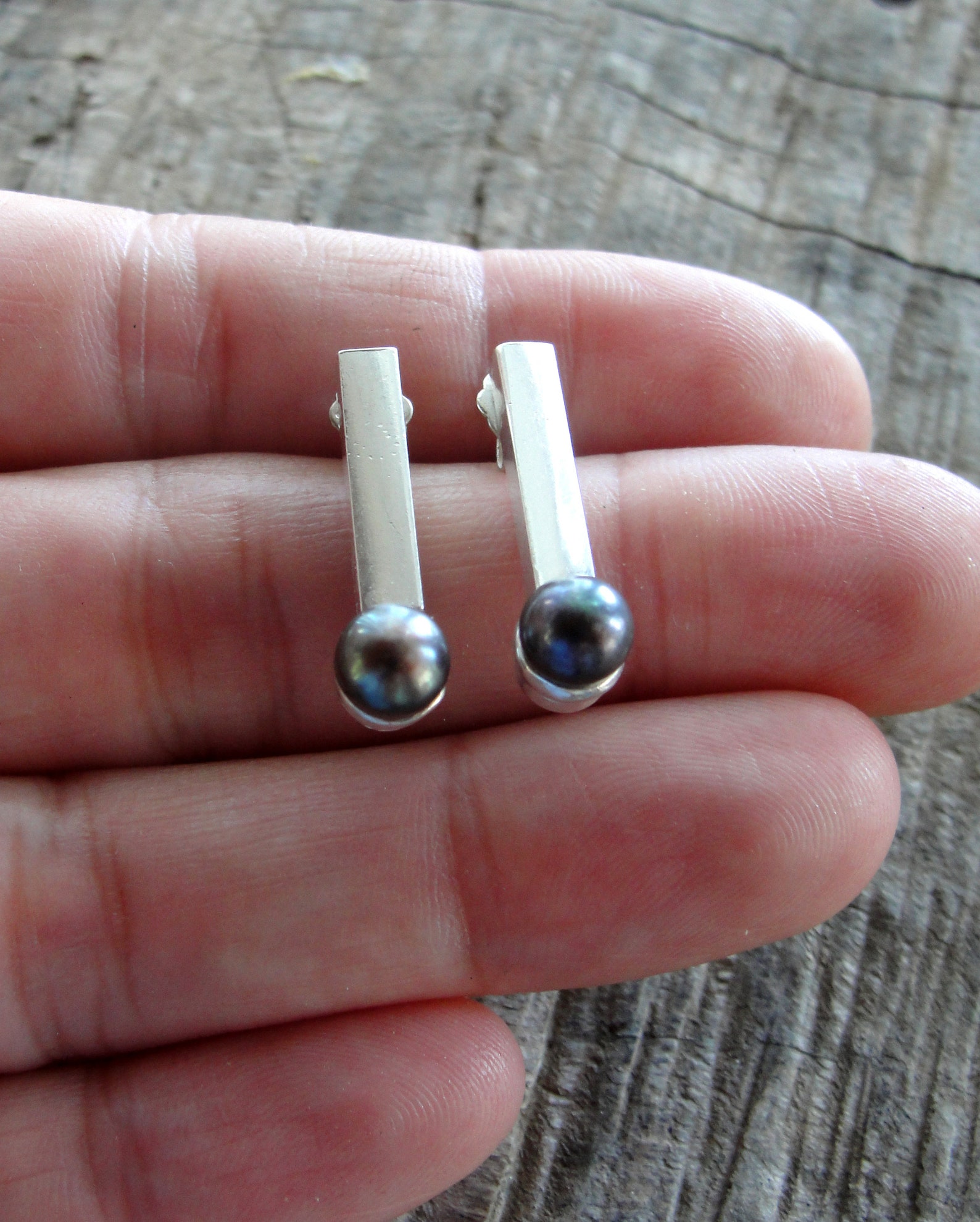 Sterling Silver Pearl Earrings With Purple Shell