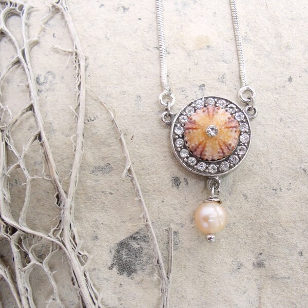 RESERVED for menders Sea Urchin Collection-Ooak Sterling Silver and Zirconia Necklace