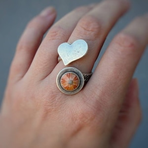Sea Love Ring Sea Urchin Pink Duo Ring with Heart