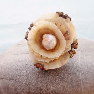 Shell and Pearl Rose Ring - Sea Treasure Collection