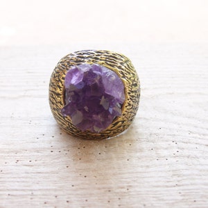 Druzy Amethyst Ring Hand formed Bronze Statement jewelry image 6