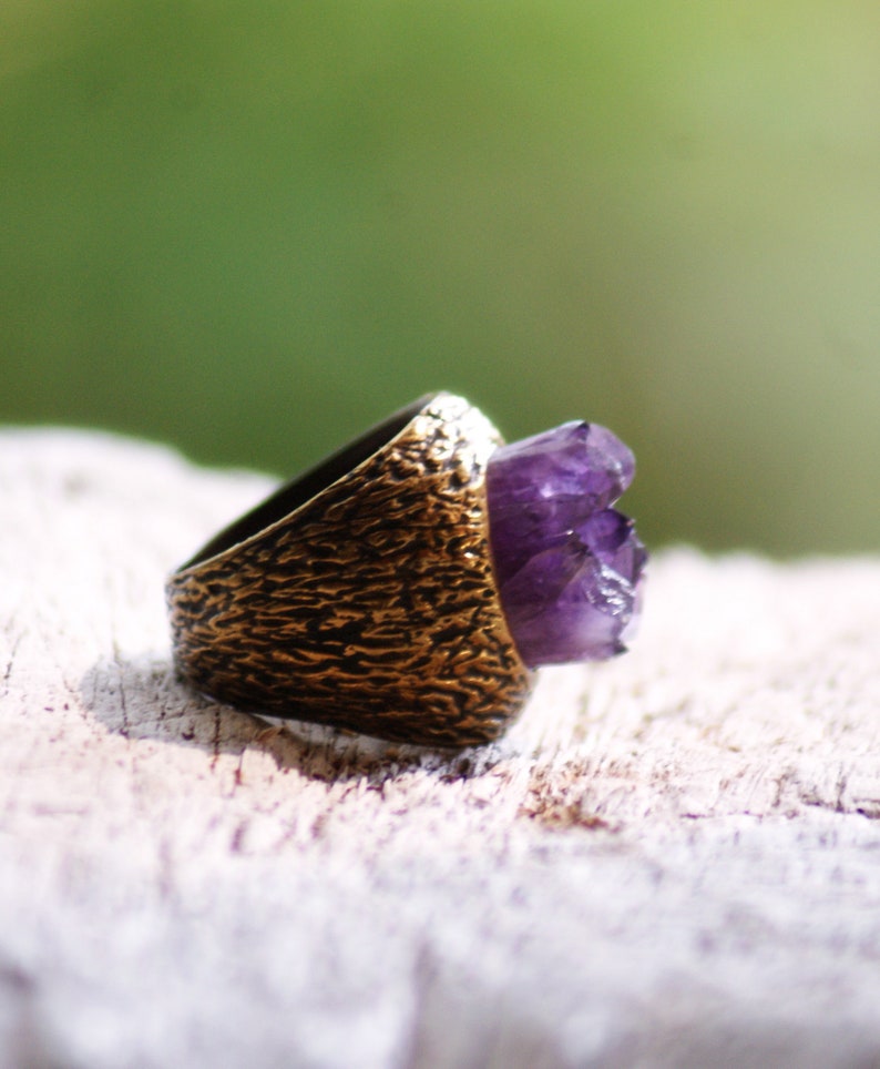 Druzy Amethyst Ring Hand formed Bronze Statement jewelry image 2