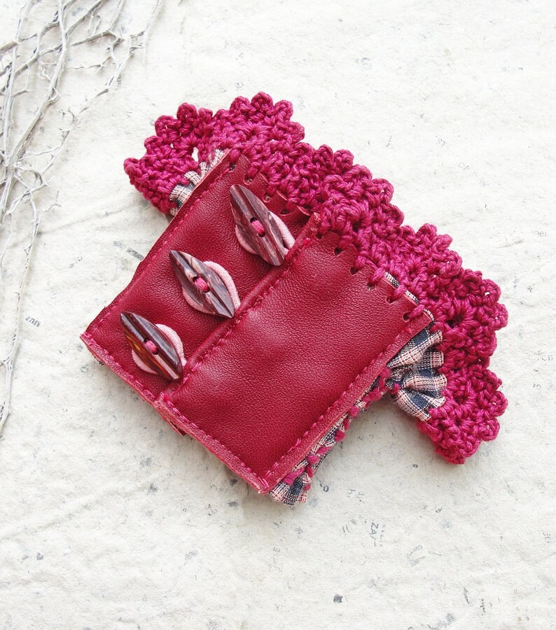 Smocked Textile Cuff Burgundy Smocking and Leather details The Sense of Touch and Textures image 2