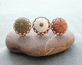 Copper Sea Urchin Ring - Vintage Copper Ring - Pick Your Color Green White Pink