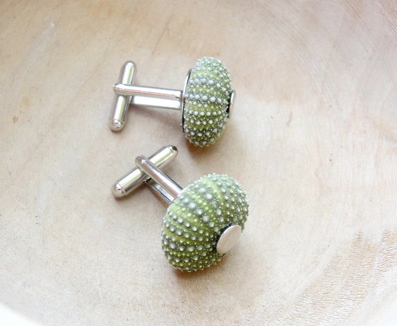 Sea Urchin Cufflinks Green, Sea lover, Sailor, Captain Cuff links image 4