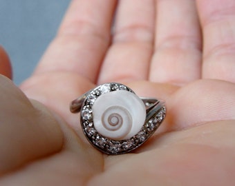 Sterling Silber Auge des Shiva Ring mit Cubic Zirkonia Verlobungsring Unikat Größe 6