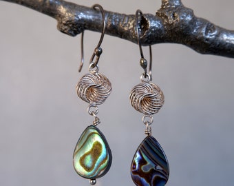 Abalone Seashell Earrings Sterling Silver Abalone shell Earrings, Celtic Knot Jewelry