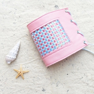 Pink Textile Cuff with Leather and Woven details