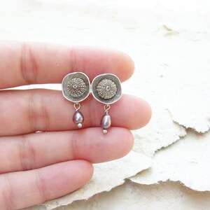 Sea Urchin Post Earrings with Pearls, Lightweight mermaid jewels image 4