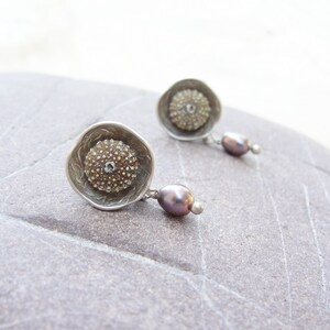 Sea Urchin Post Earrings with Pearls, Lightweight mermaid jewels image 5