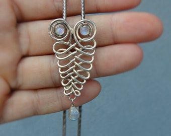 Infinity Necklace Moonstone Hand woven Sterling Silver jewelry Celtic Knot Necklace Small pendant