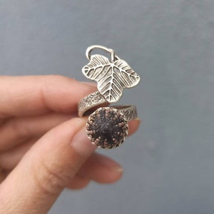 Sea Duo Ring Sea Urchin Brown Leaf Duo Ring, Nautical Beach Woodland Ring