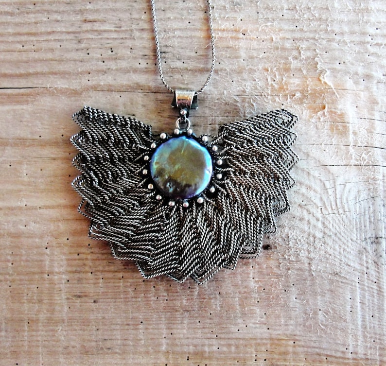 Fan Necklace Sterling Silver Handwoven Wire Jewelry With Pearl Etsy