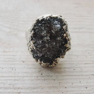 Electroformed Druzy Quartz Ring Hand formed Fine Silver Statement jewelry image 2