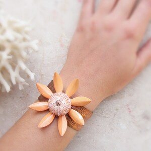 Salmon Sea Urchin Cuff Enamel Vintage Flower Bracelet Statement Jewelry image 3