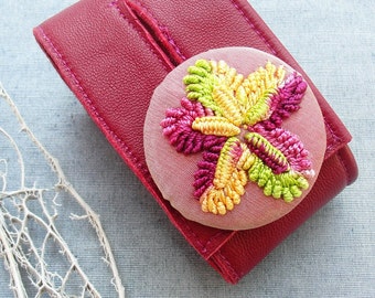 Brasilia - Leather Cuff with Brazilian Embroidery Button