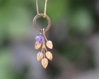 Leaf Necklace, Woodland Amethyst Necklace, Vintage branch, Amethyst Stone