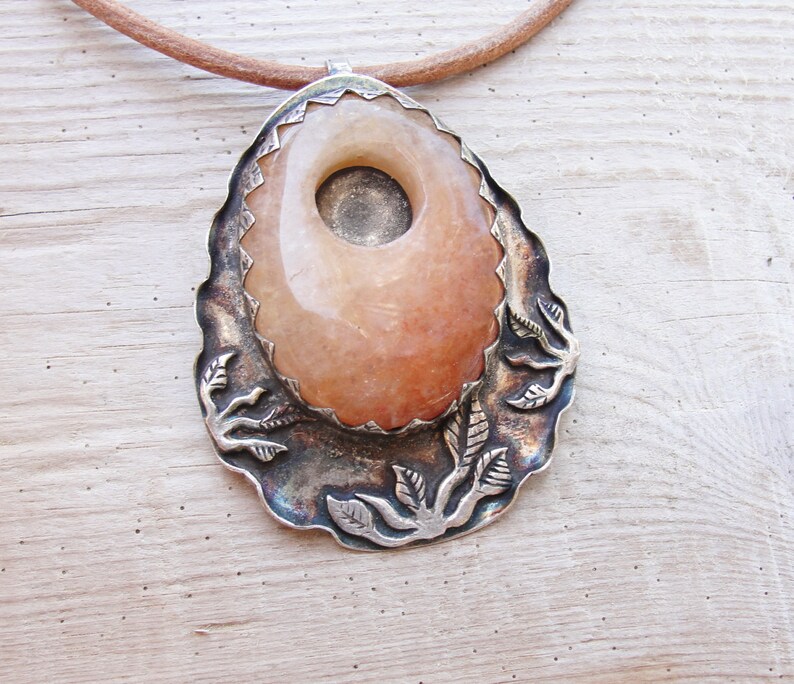Brown Agate Necklace Leather, Metal and Stone image 5