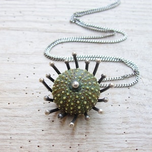 Green Sea Urchin Sterling Silver Necklace Sea Anemone image 1