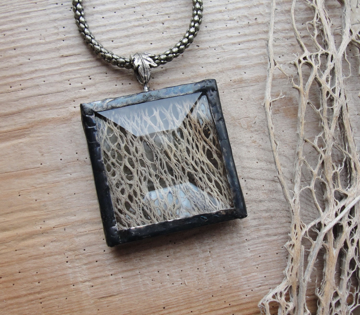 Skeleton Tree Bark Necklace Palm Tree Bark Glass Metal Etsy