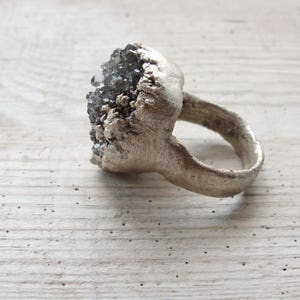 Electroformed Druzy Quartz Ring Hand formed Fine Silver Statement jewelry image 3