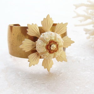 Sputnik Sea Urchin Cuff Enamel Vintage Flower Bracelet