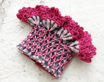 Smocked Textile Cuff Burgundy Smocking and Leather details The Sense of Touch and Textures