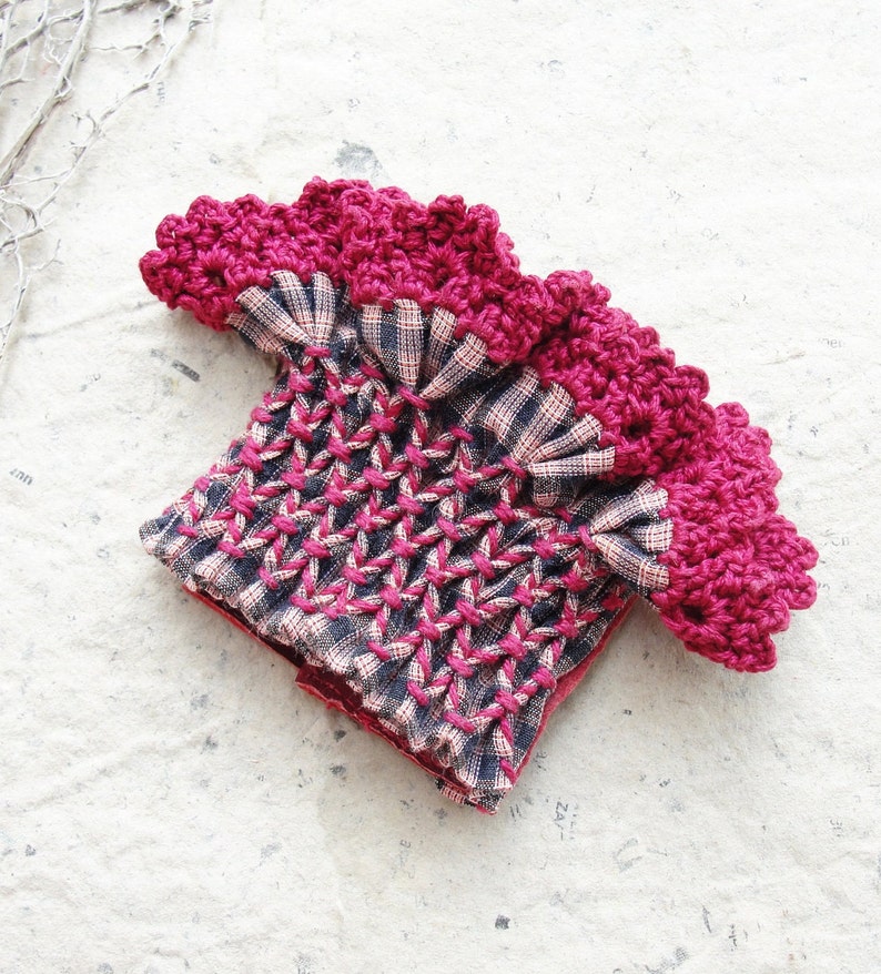 Smocked Textile Cuff Burgundy Smocking and Leather details The Sense of Touch and Textures image 1