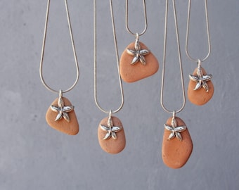 Beach Pebble Necklace - Sea Souvenir with Starfish