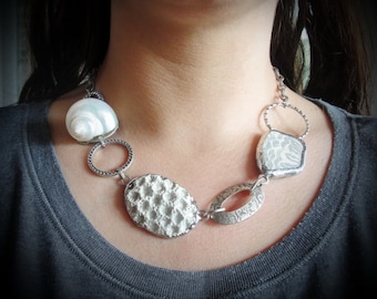 Mermaid Treasures Necklace - Ceramic, Seashell, Beach Pottery, metal, solder