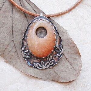 Brown Agate Necklace Leather, Metal and Stone image 1