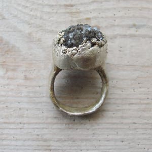 Electroformed Druzy Quartz Ring Hand formed Fine Silver Statement jewelry image 9