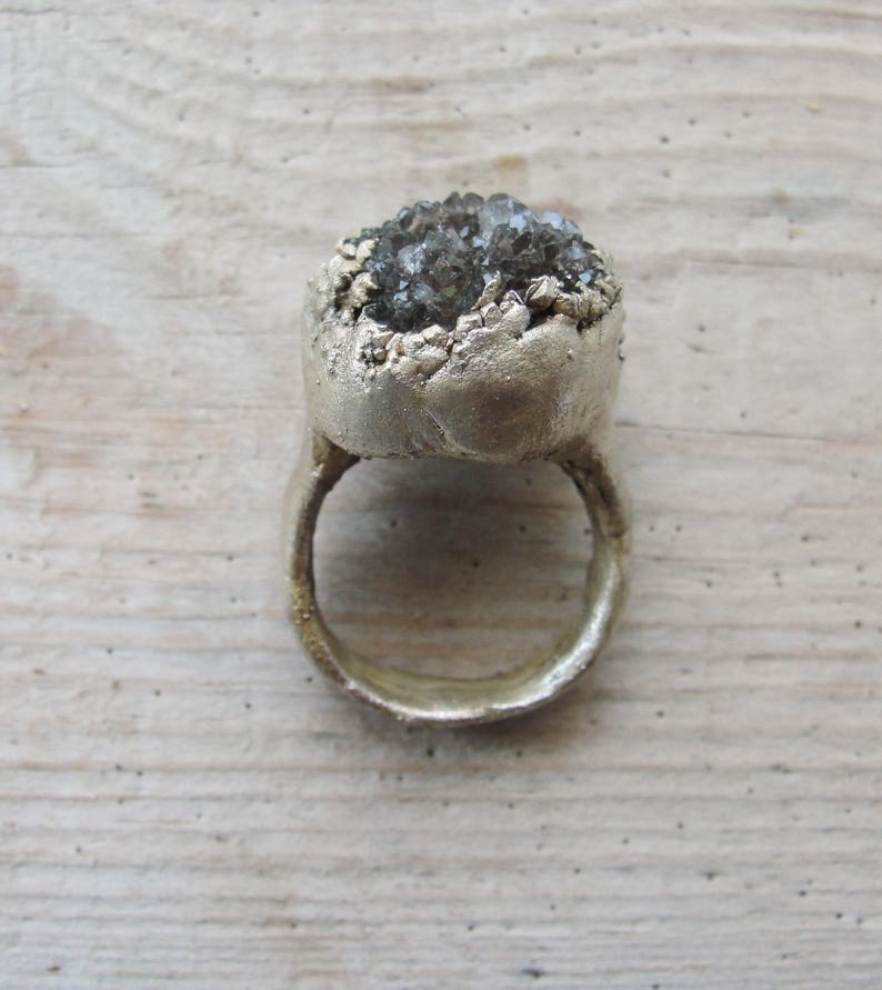 Electroformed Druzy Quartz Ring Hand formed Fine Silver Statement jewelry image 9