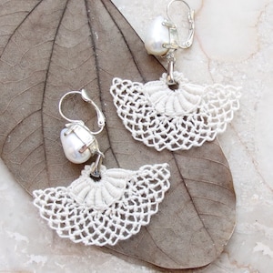 Needle lace Earrings Bridal Pearl Earrings Marie Antoinette style image 1