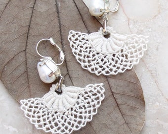 Needle lace  Earrings Bridal Pearl Earrings Marie Antoinette style