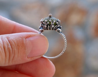 Grün Sterling Silber Luxuriöse Ring, Seeigel Schmuck Seeanemone