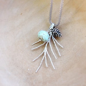 Woodland Pinecone Necklace Twig Jewelry Turquoise Stone Branch