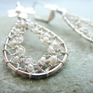 Drops of Dreams Needle Lace Earrings with Tiny Sweet Water Pearls image 4