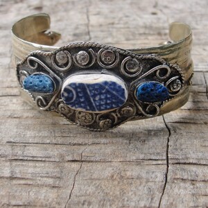 Myths and Legends Cuff Vintage Bracelet Beach Tile Blue Coral Delft Blue Pottery image 7