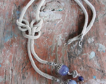 Infinity Necklace Sterling Silver Kazaziye Handwoven Infinity Jewelry with Amethyst