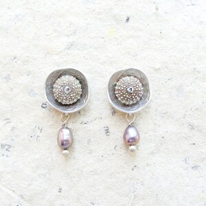 Sea Urchin Post Earrings with Pearls, Lightweight mermaid jewels image 2