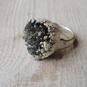 Electroformed Druzy Quartz Ring Hand formed Fine Silver Statement jewelry image 7