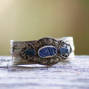 Myths and Legends Cuff Vintage Bracelet Beach Tile Blue Coral Delft Blue Pottery image 4