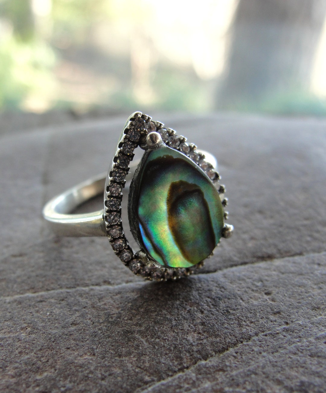 Cubic Zircon Drop Ring Sterling Silver Abalone Ring Mermaid - Etsy