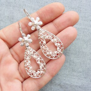 Drops of Dreams Needle Lace Earrings with Tiny Sweet Water Pearls image 3