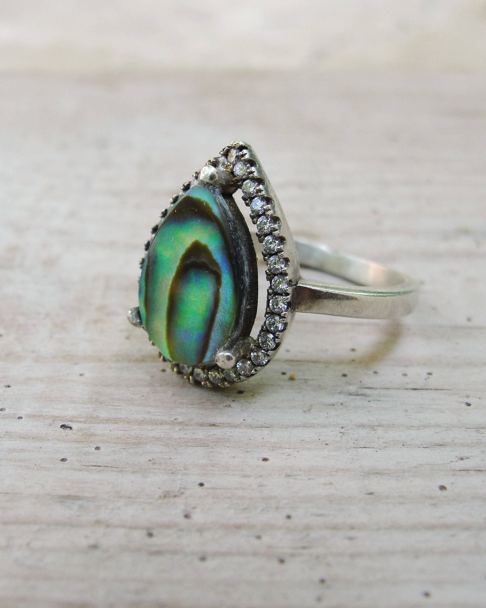 Cubic Zircon Drop Ring Sterling Silver Abalone Ring Mermaid - Etsy
