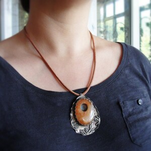 Brown Agate Necklace Leather, Metal and Stone image 2