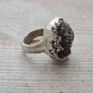 Electroformed Druzy Quartz Ring Hand formed Fine Silver Statement jewelry image 5